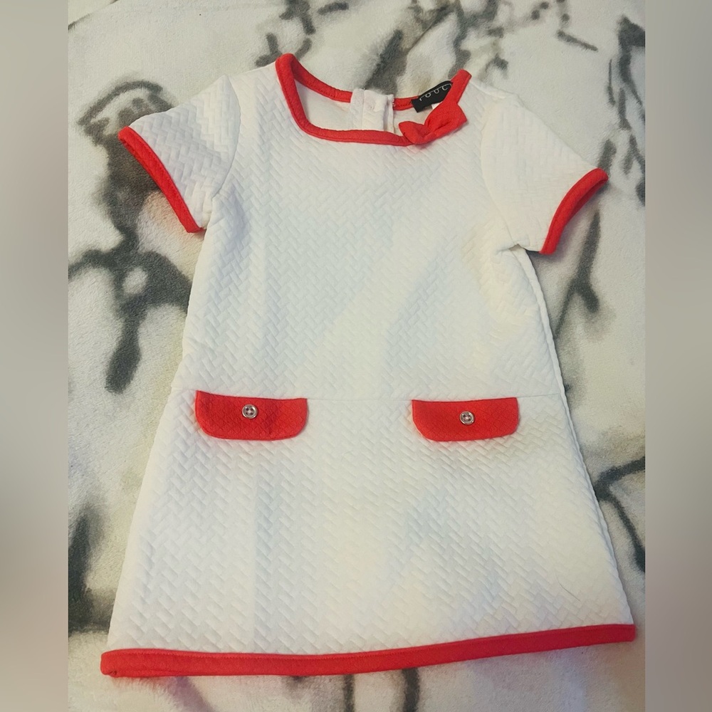 Vintage White and Deep Orange Casual Summer 9-12 Month Baby Dress